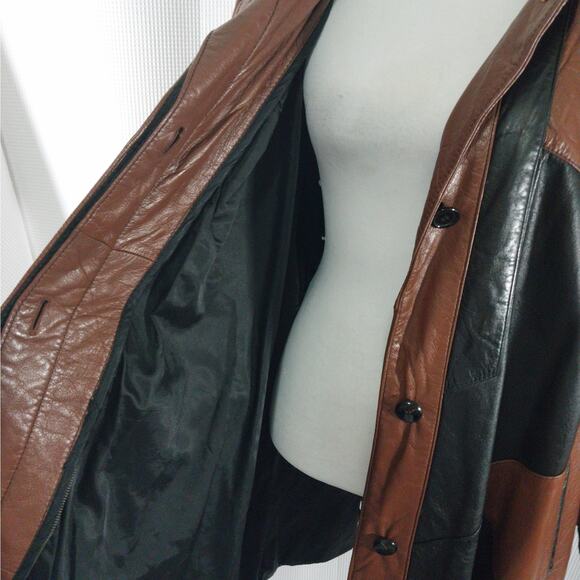 ROAMAN'S! EXQUISITE BLACK & BROWN GENUINE LEATHER GEOMETRIC JACKET, COAT! SZ 1X - Picture 8 of 12